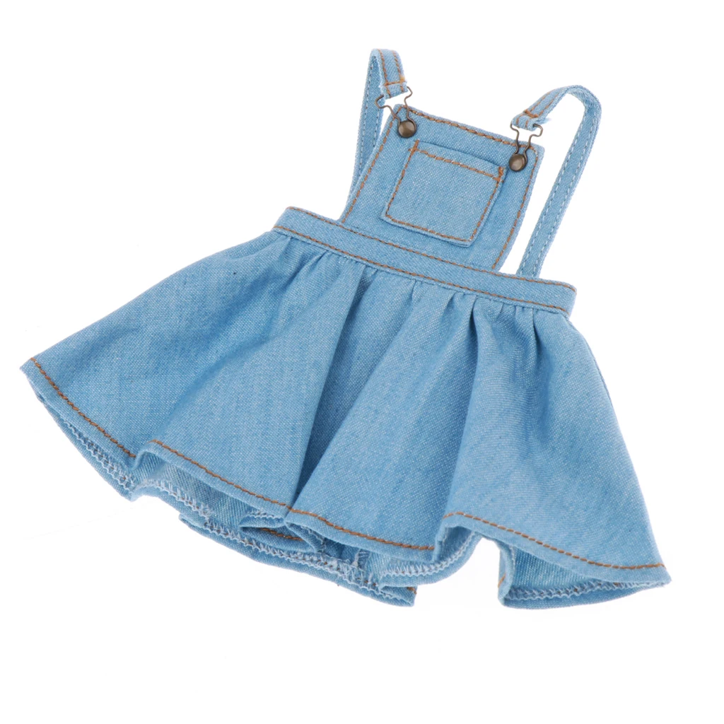 1/6 BJD Doll Clothes Denim Suspender Skirt Bubble Dress Casual Outfit  for Blythe, for Mini Dollfie MSD DOD or Other 12inch Doll