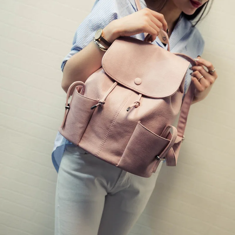 Women backpack Vintage Candy Color Stylish Bookbag Women Leather Backpack Female Shoulder Bag Travel Back Pack Mochila