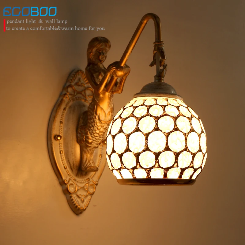 

Simple European style wall lamp 100-240V AC retro pastoral bedroom bedside lamp 1T corridor balcony stairs mirror lamp E27 lamp