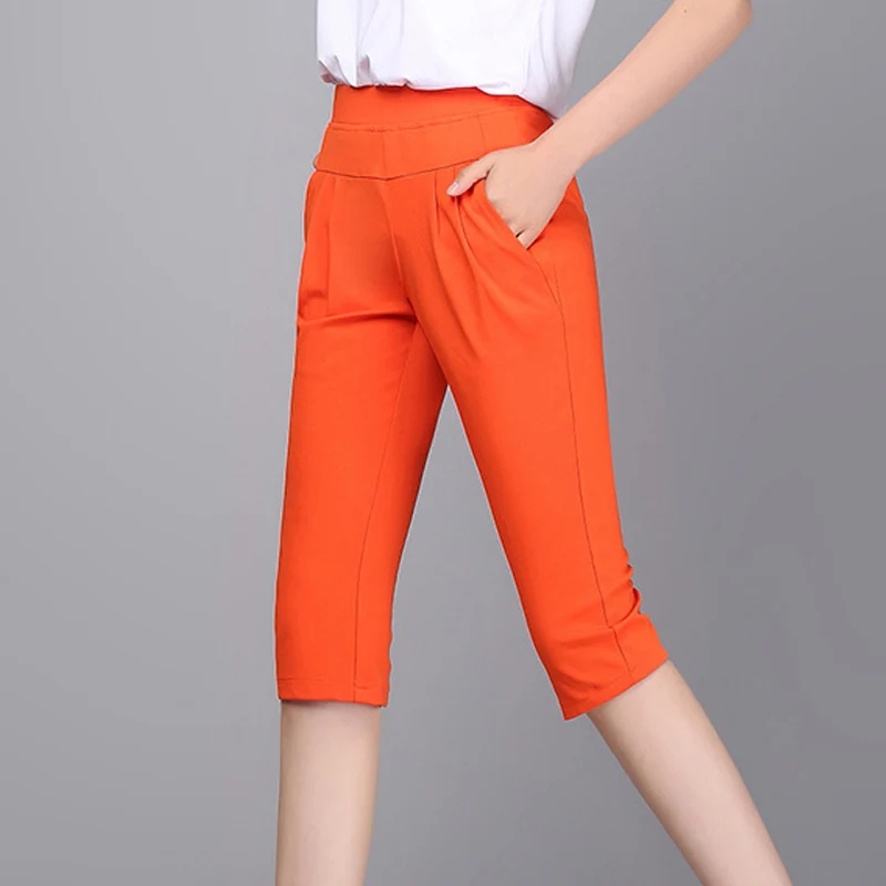 

Plus Size S-4XL Harem Pants Women Solid Stretch Calf Length Summer Pencil Pants Casual Pants Capris Trousers 2018 A313