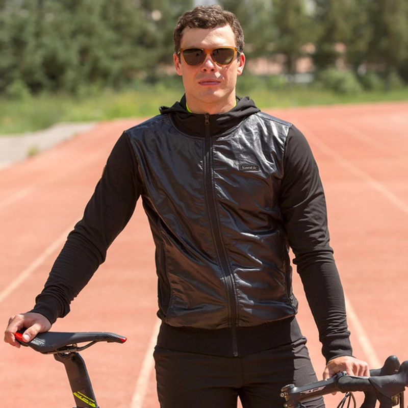 

Santic winter Men Windproof Bike Jackets Hooded clothes Fleece Warm Fall Winter Jacket Coat Keep Warm Black Cycling Clothes