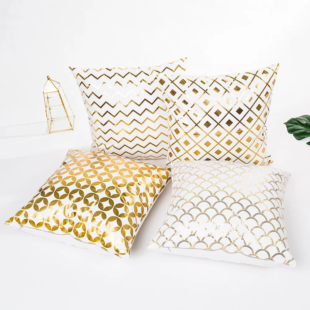 

gold pillow Foil Printing Polyester Case Sofa Waist Throw Square Cushion Cover Home Decor Simple Geometric Nonwoven pillowcase