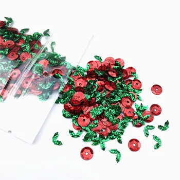 

15g/Pack Mixed Red Green 6-10mm Holly Berry Tree Leaf Loose Sequins Paillettes Christmas Decoration, Women Garments Sewing Craft