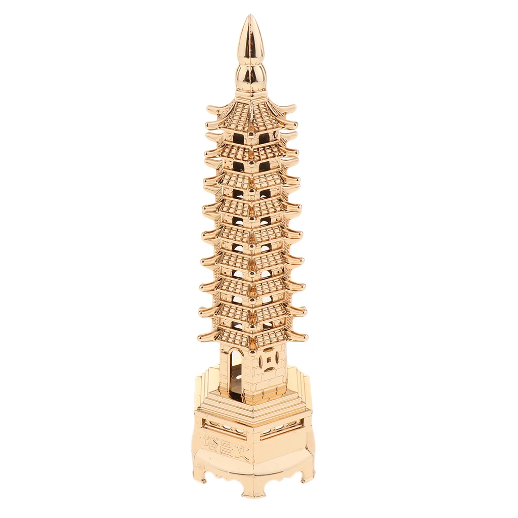 Metal Pagoda China Wenchuang Tower House Desktop Figurine Decor Fengshui Collectible Figurines Craft