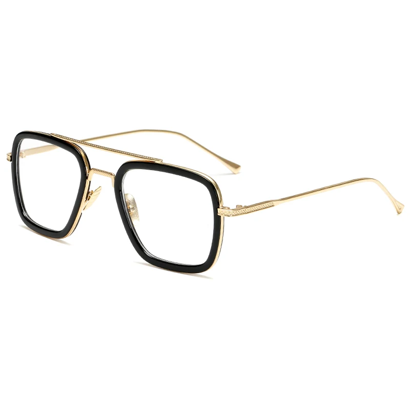 Longkeader, Тони Старк, Железный человек, очки, оправа для мужчин и женщин, винтажные очки в стиле стимпанк, фирменный дизайн, металлические прозрачные линзы, очки, UV400 - Цвет оправы: C9 black gold white