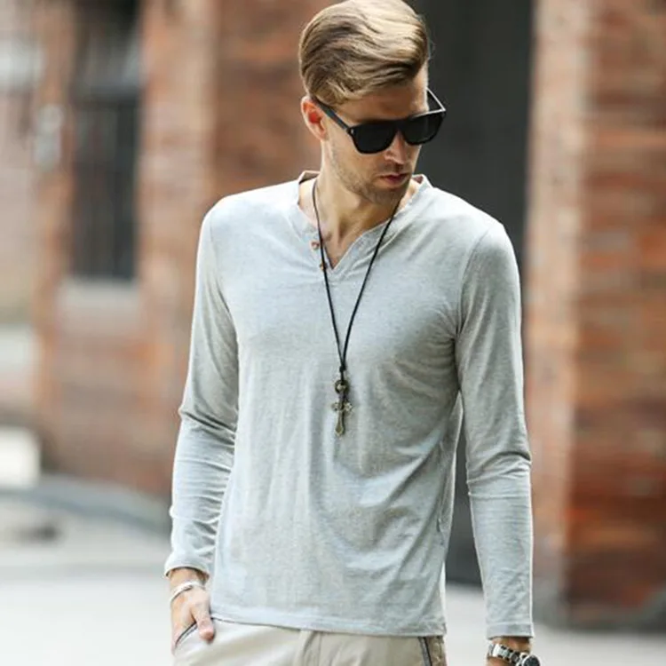 

2019 men's casual cotton long-sleeved T-shirt