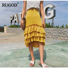 RUGOD/ новая Корейская стильная плиссированная Женская юбка, плиссированная многослойная желтая облегающая летняя пляжная одежда средней длины до середины икры