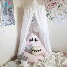 Хлопок детские кроватки сетки одноцветное цвет кружево купол сетки от комаров бахромой балдахин палатка Детская комната украшения постельные