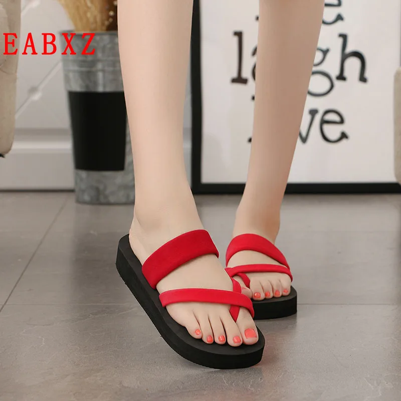 

EABXZ Summer non-slip platform shoes wedges flip-flops women's comfortable flat with casual beach slippers high heel ladies