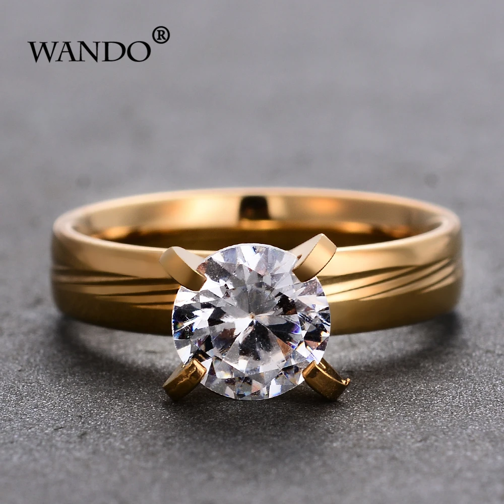 

WANDO Dubai ethiopia middle east france Classique Zircon Bague De Mariage pour Hommes/Femmes Or/Couleur Acier Inoxydable rings