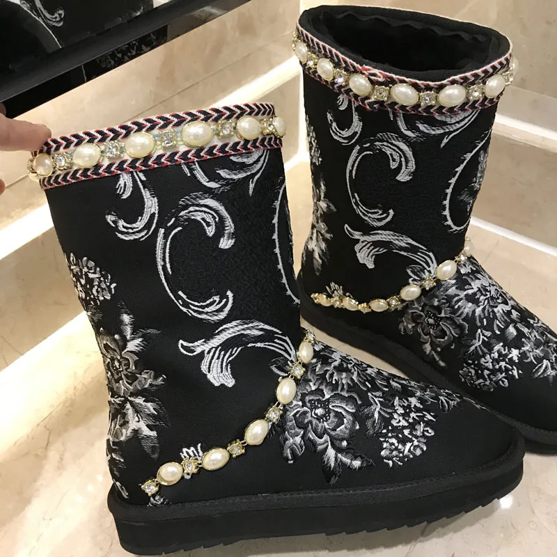 Para Botas Las Invierno La as Bordado Nieve Caliente As Mujeres De Zapatos Pic Seda Pic Mujer Piel 0HqvHdxf