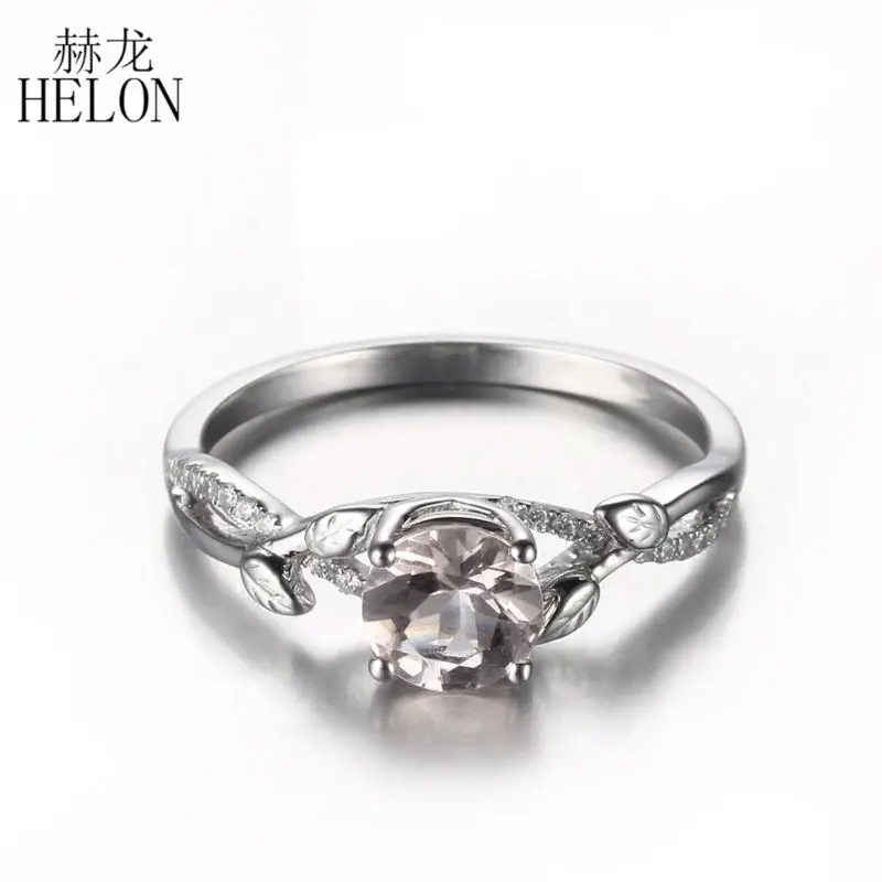 

HELON 6mm Round 0.8ct Morganite Engagement Wedding Ring Pave & Prong Setting Solid 10K White Gold Natural Diamonds Fine Ring