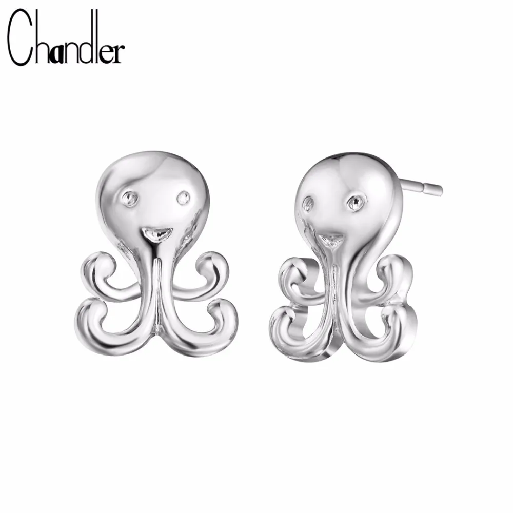 

Chandler Handmade Silver Cute Octopus Stud Earrings For Women Maxi Hiphop 3D Sea Animal Birthday Party Gifts Statement Jewelry