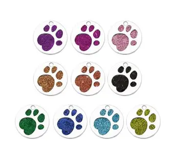 

20PCS/lot Sparkly Bling DIY Pet Dog Cat Paw Prints Round hang pendant charms fit for keychains key rings bag fashion jewelrys
