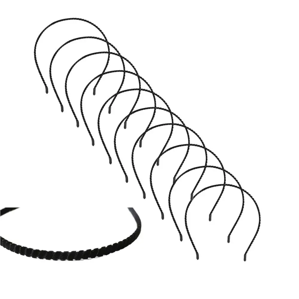 

10 Pack Women Plain Black Velvet Cloth Covered Thin Hard Metal Hair Hoop Hair Hand Headband Holder Clasp Comb With Teeth DIY