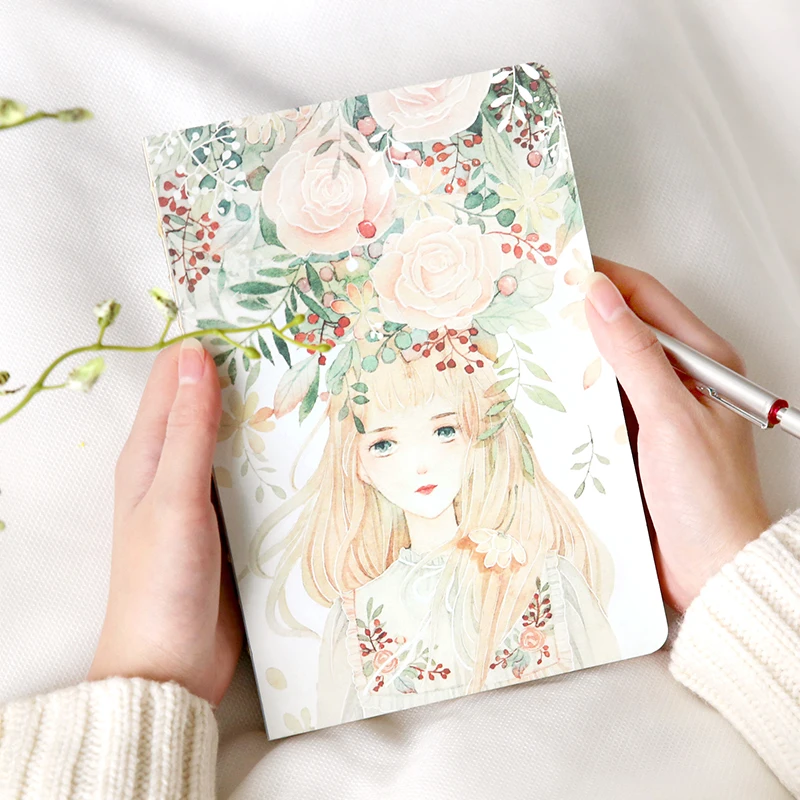 Creative Beautiful wreath girl hand-painted book blank page graffiti sketch diary hardcover Student stationery Gifts Supplies