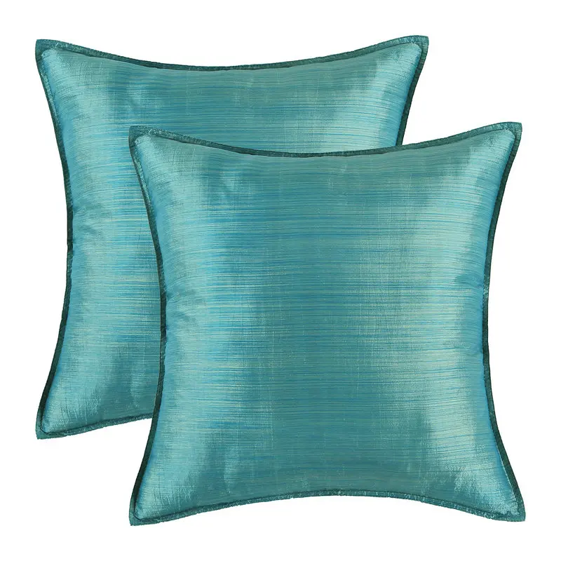 2PCS CaliTime Cushion Covers Pillows Shell Faux Silk Dyed Stripes Teal