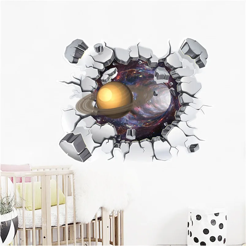 Planets Stars Sky 3D Broken Wall Stickers Removable Wall Stickers Wall Mural Decals Home Decor Adesivo De Parede 30MR702