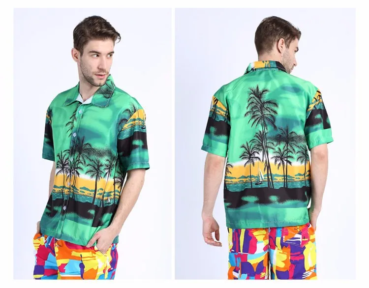 Мужские рубашки в гавайском стиле, с коротким рукавом, с тропическим принтом, спортивная рубашка, приталенная, с цветочным рисунком, блузка для мужчин/женщин, для пары, брендовая, пляжная одежда