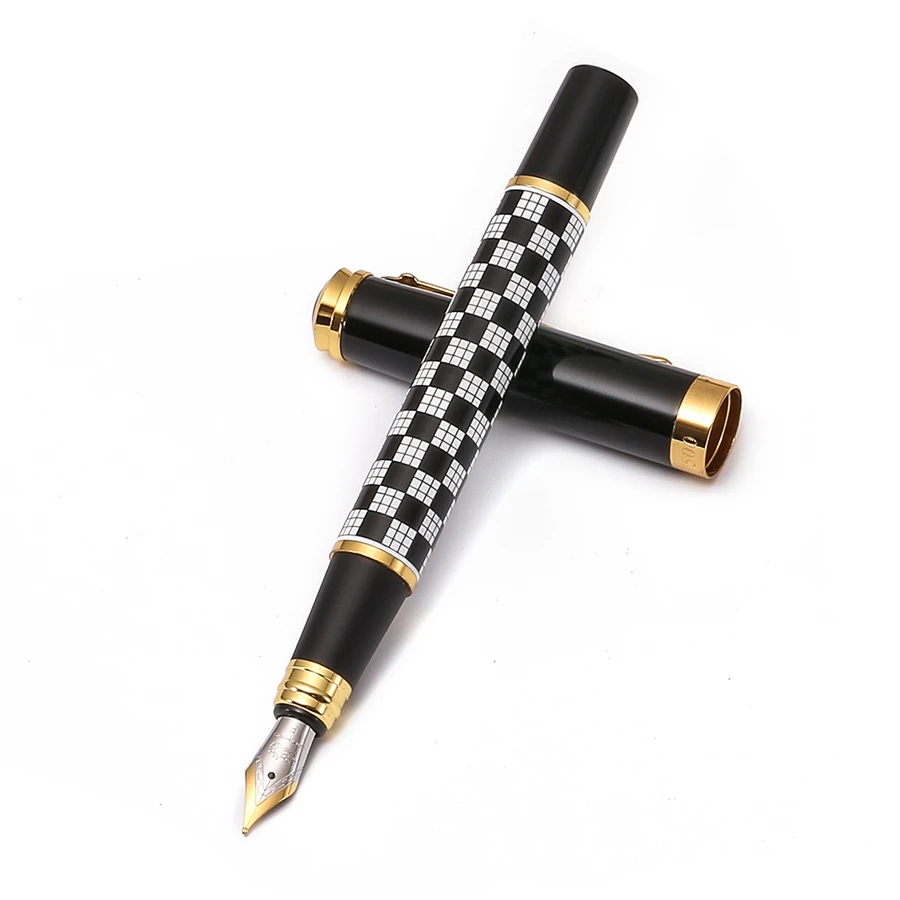 Роскошная Венецианская перьевая ручка с клетчатым узором, спиральная отделка из белого золота, Тонкое Перо Jinhao 500, офисные и школьные принадлежности F489