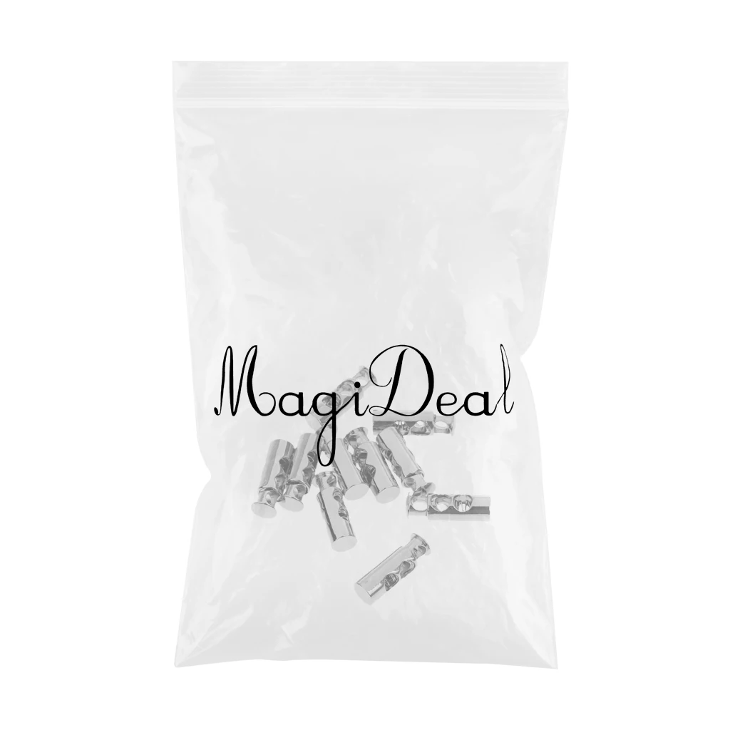 10 Pieces Metal Double Barrel Cord Lock Draw String Toggle Stopper Cordlocks Silver