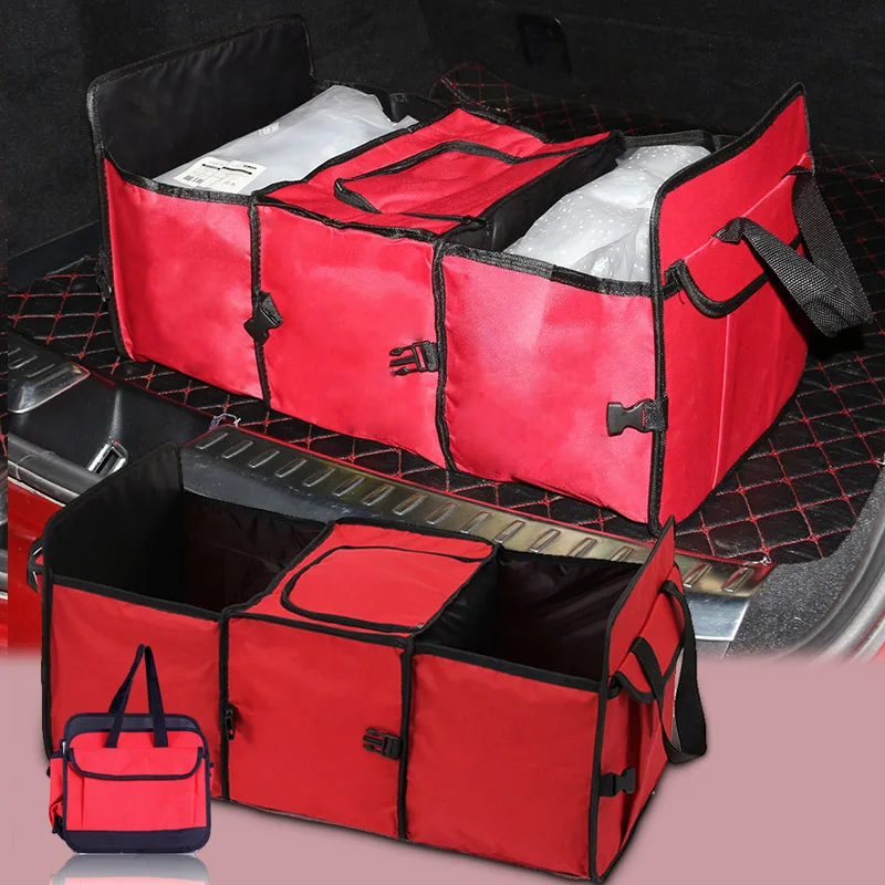 

Foldable Multi Compartment Fabric Car Truck Van SUV Storage Basket Trunk Organizer With Cooler Set Storage Bag For Auto