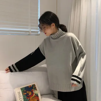 

Lychee Girls Striped Women Thick Knitted Sweaters Long Sleeve Turtleneck Female Sweater Autumn Winter Warm Sweet Casual Sweaters