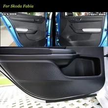 Teeze 4 шт. в партии, новая внутреннее покрытие из углеродного волокна двери боковые стекла с закругленными краями и защитой от kick с защитой от проколов Стикеры для Skoda Fabia