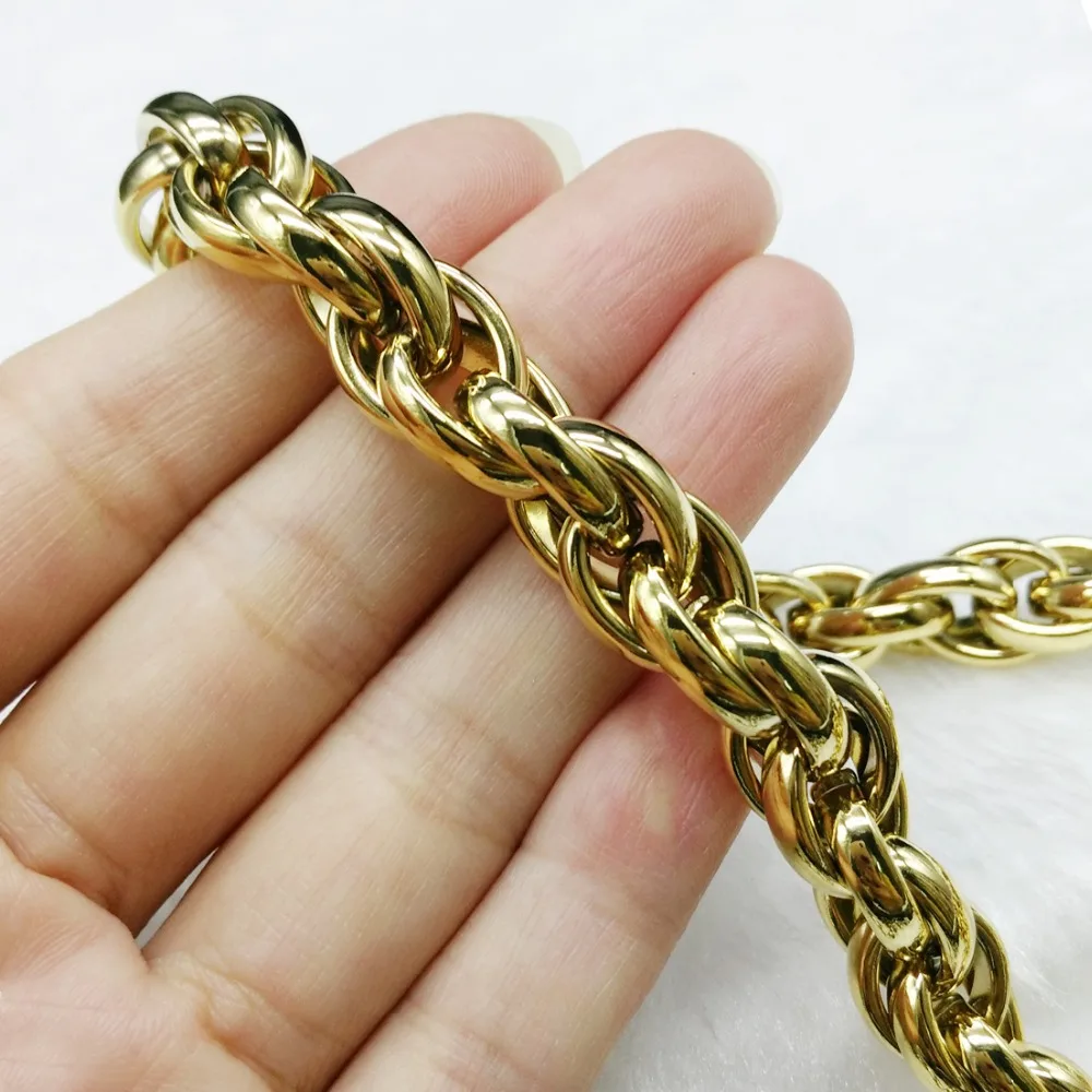 

New Arrive 9/11MM Mens/Womens Golden Over Round Link Chain Necklace Or Bracelet Polished Stainless Steel Daily Jewelry 7-40Inch