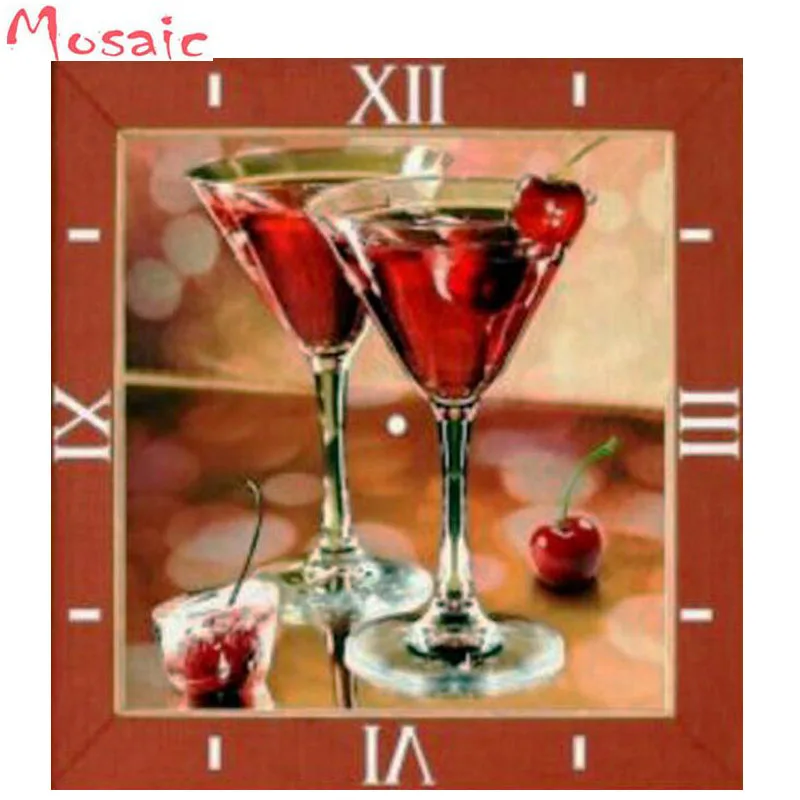 full square/round Diamond Embroidery Wine Glass Wall Clock Full Diamonds Cross Stitch Sewing Thread Handmade Decorations | Дом и сад