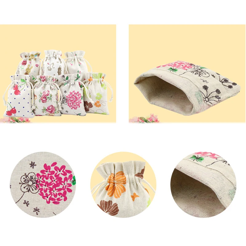 

Sotrage Bags Burlap Useful Wedding Favor Drawstring Pouch Flowers printed Jewelry Bags 1PC Christmas Gift Bags 2019 New
