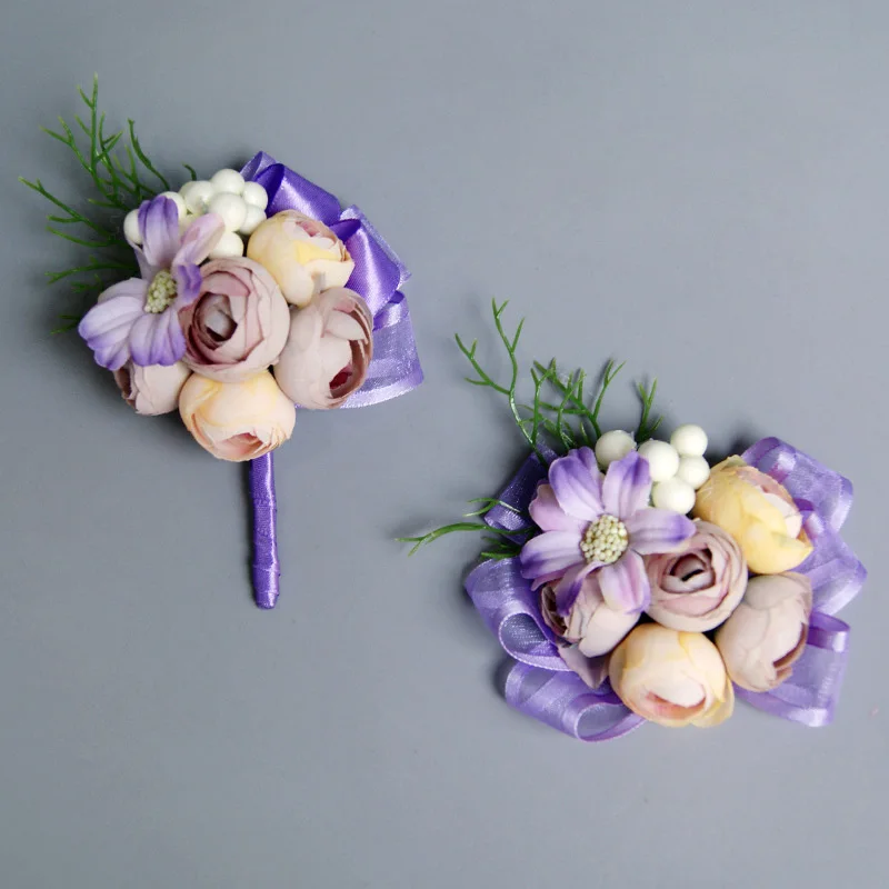 

Newly Bride Corsage Artificial Wedding Flower Lace Leaves Decoration Bridesmaid Wrist Flower VK-ING