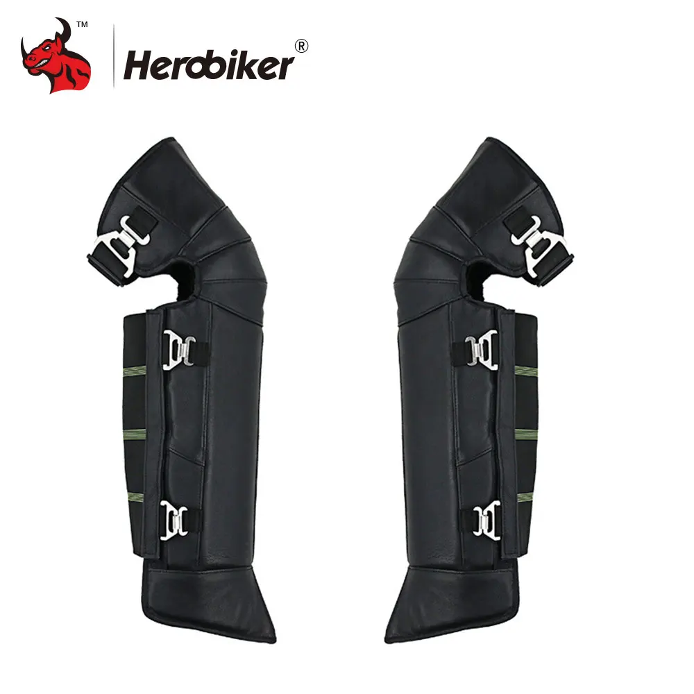 HEROBIKER наколенники для мотоциклистов, кожаные теплые мотоциклетные наколенники Dizlik для мотокросса, ветрозащитные водонепроницаемые мотоциклетные наколенники черного цвета