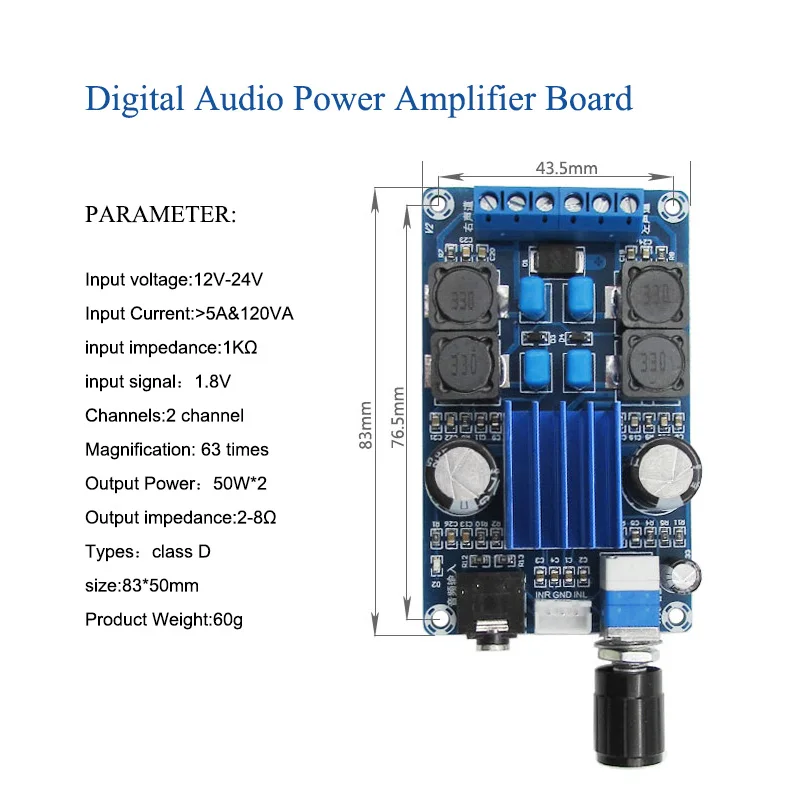 Hifi 2,0 TPA3116 D2 класса D Цифровой Усилитель мощности доска 50 W * 2 DC12V-24V G2-002