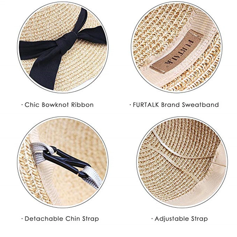 Ceny FURTALK kapelusz na lato dla kobiet słomkowy kapelusz z szerokim rondem wiaderko plażowe kapelusz słońce ochrona przed słońcem czapka z muszka 2019