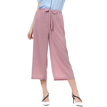 

Summer Wide leg pants beach high waist trousers chic streetwear bow eight points casual pants women