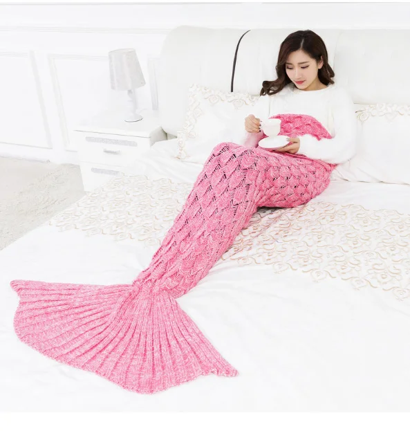 Вязаное одеяло «хвост русалки» ручной работы, вязаное крючком одеяло «Русалочка», очень мягкое, для всех сезонов, вязаное одеяло для сна, 1 шт