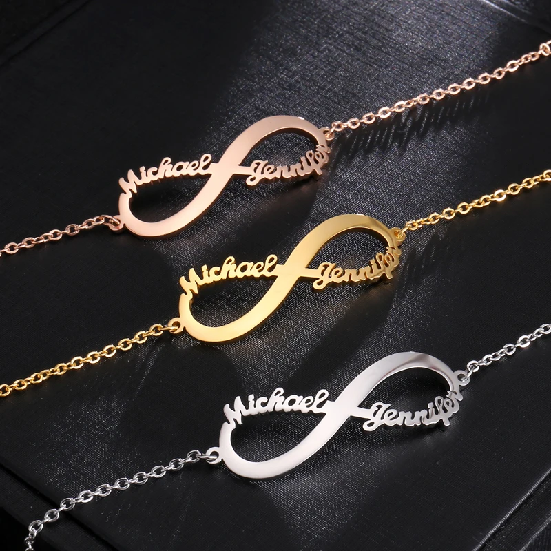 

Personalized Custom Name Infinite Bracelet For Women Stainless Steel Charms Handmade Engraved Handwriting Love Bangle Gift