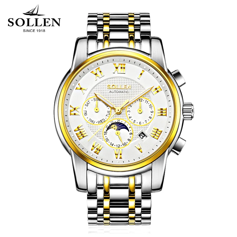 

SOLLEN Watch Men Skeleton Automatic Mechanical Watch gold skeleton vintage watchskeleton man watch Mens Watch Top Brand Luxury