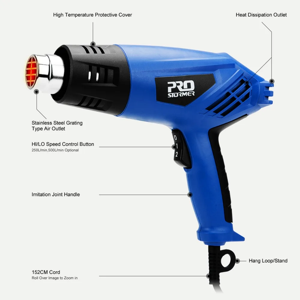 Prostormer 2000 Вт промышленный электрический пистолет горячего воздуха с двумя скоростями регулировки температуры четыре аксессуары тепловые пушки электроинструмент