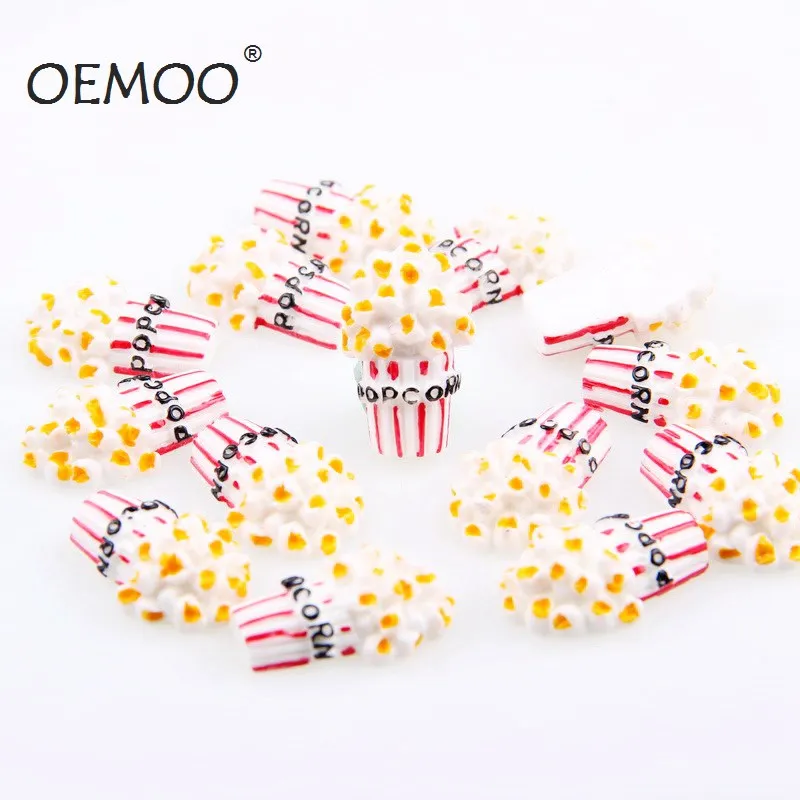 

5pcs cute resin expression popcorn flatback kawaii cabochon resin decoration diy hair phone accessories 16*27MM