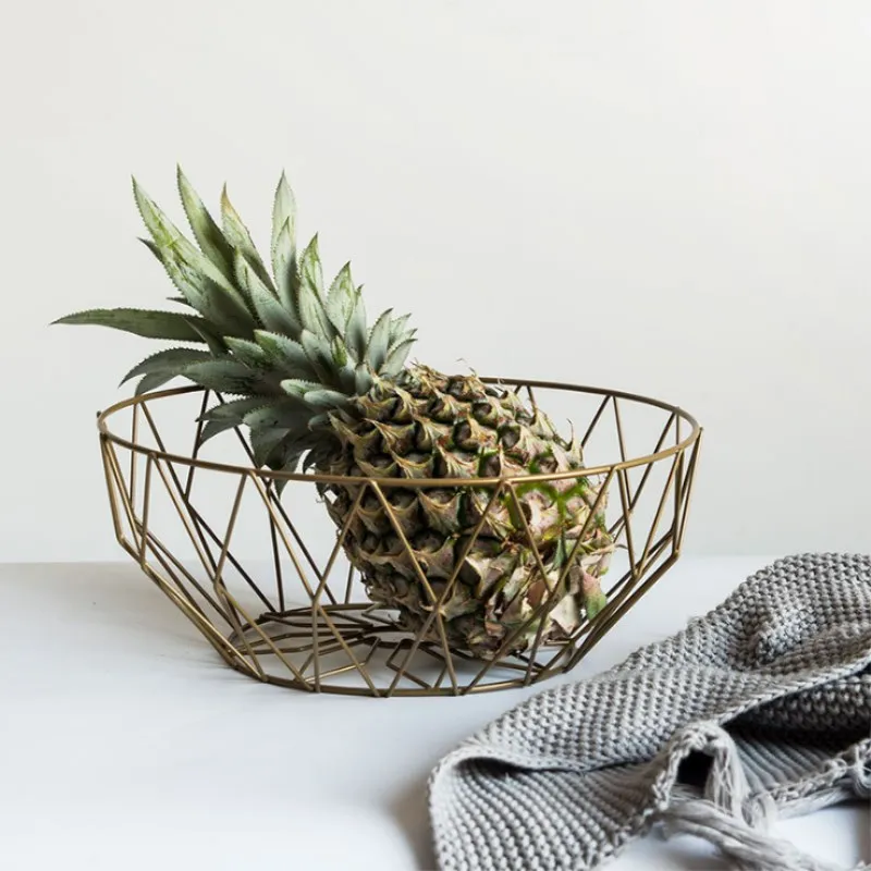 

Ins Home Storage Basket Wrought Iron Hollow Desktop Snack Round Baskets Living Room Wire Fruit Basket Kitchen Decoration