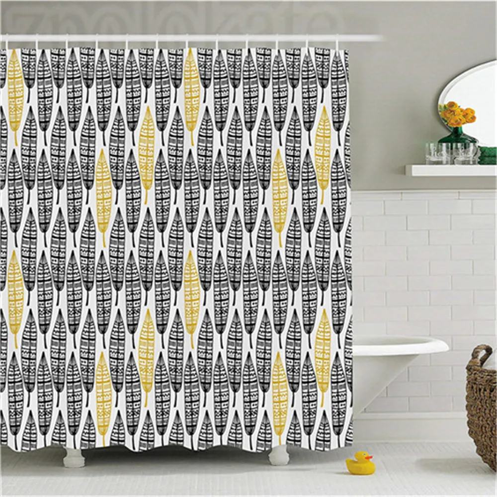 Feather House Decor Shower Curtain Modern Graphic of Ornate Hand Drawn Old Form with Aztec Lines Bathroom Set | Дом и сад