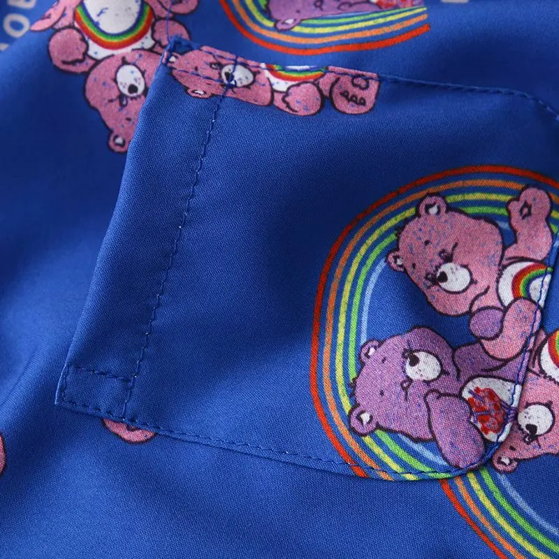 Летняя новая дизайнерская Повседневная шифоновая блузка в консервативном стиле для женщин с рисунком милых медведей, женская рубашка с коротким рукавом, топы