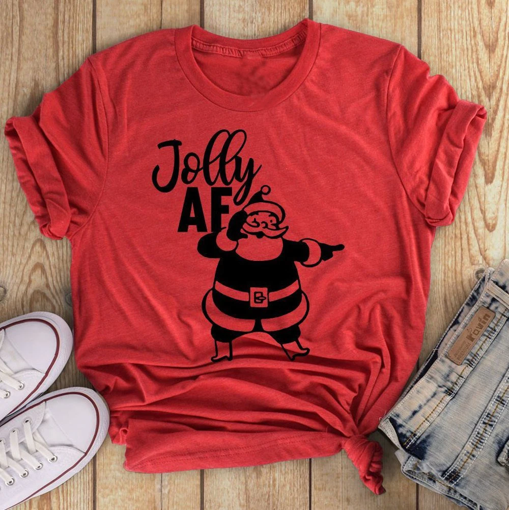 

Jolly AF Christmas t-shirt festival new year graphic celebrate party style unisex gift cotton shirt aesthetic cute casual tees