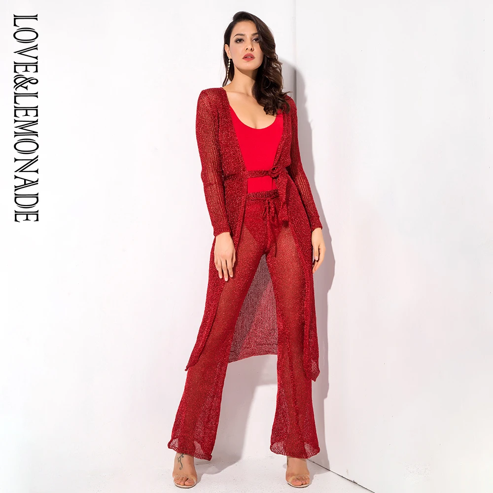

Love&Lemonade Deep Red Polyester Knit Long Sweater LM1163