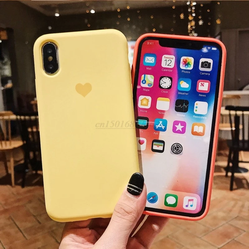 

Cute Love Heart silicone case For iphone 7 8 X XS XR XSmax Case anti-knock Love shape Logo For iphone 6 6s 7 8 plus Cover
