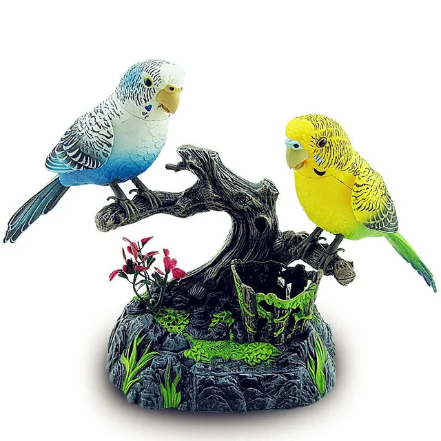 Real life Sound Control Birds Parakeet Lovely 2 units Parrot Electric Artificial Bird Toys Singing Bird Home Garden Decorations 1