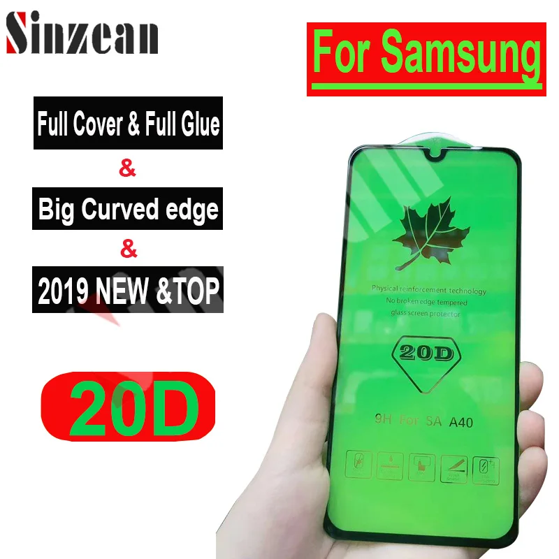 

Sinzean 100pcs For Samsung A10/A30/A40/A50/M20/M10/M30 20D Full Cover Tempered Glass large radius high quality screen protector