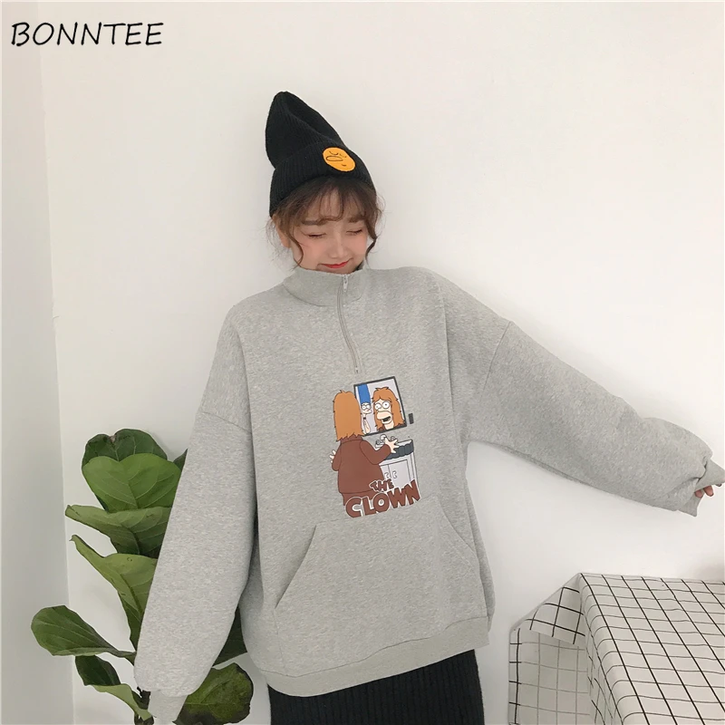 Толстовки для женщин теплые высокое качество мультфильм Kawaii Ulzzang студент s свободные пуловеры для с длинным рукаво